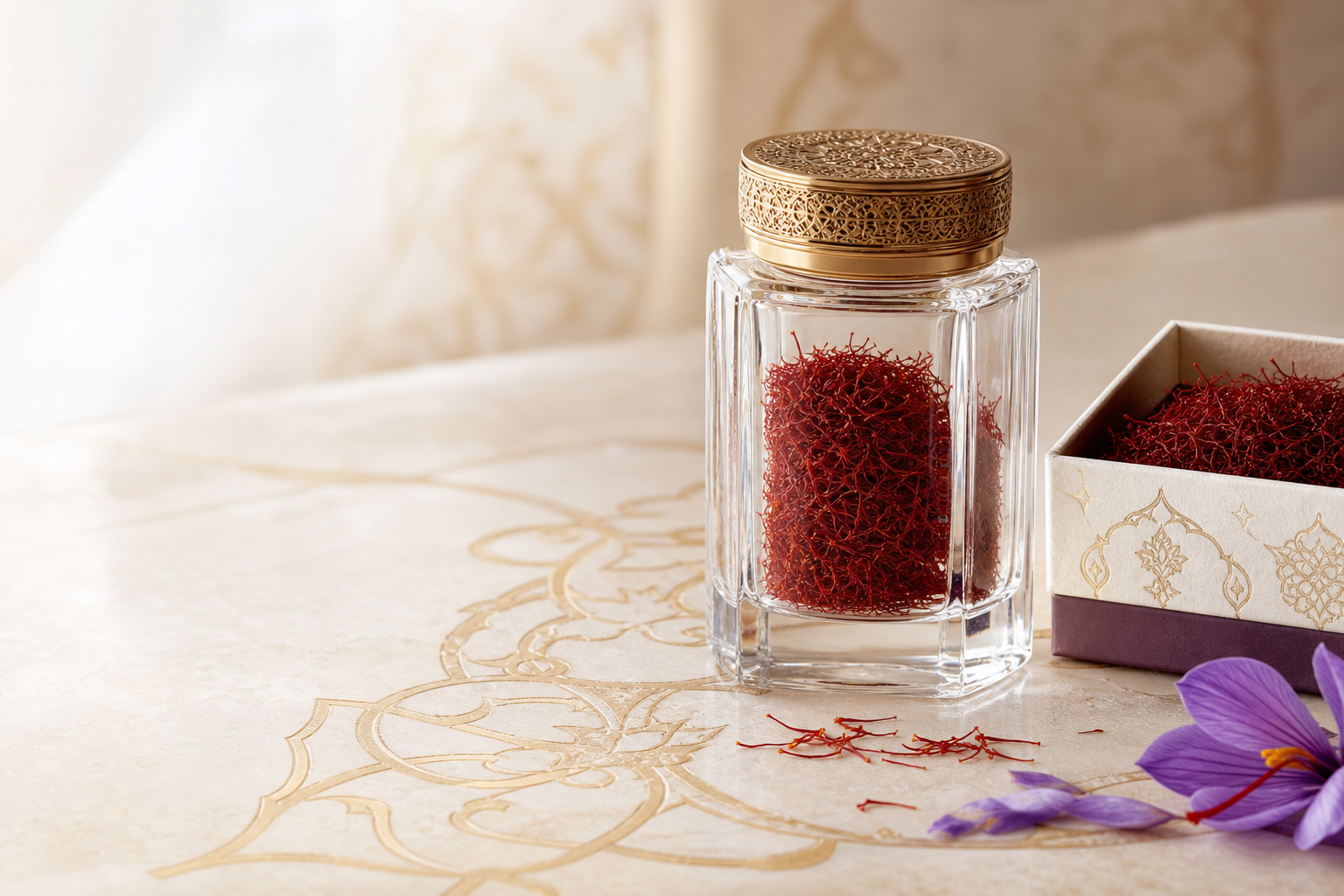 Sollmaze saffron jar and gift box with crocus flower